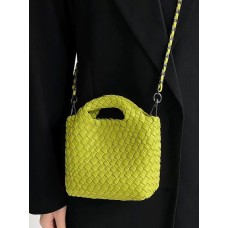 Yellow/ Green Woven Hobo Bag - Handwoven Leather Shoulder Bag