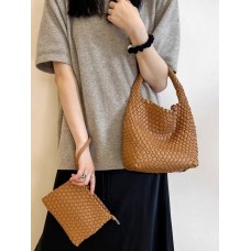 Woven Bag a set Bag with Purse Brown 