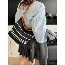 Canvas Tote Shoulder Bag in Black and white beige 